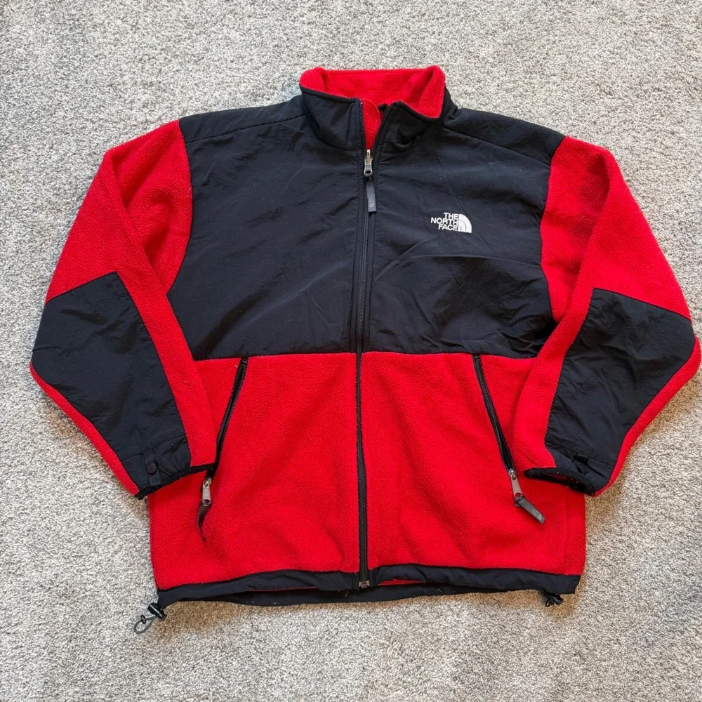 The North Face Denali Fleece Jacket Youth XL Red Black Full Zip Colorblock